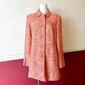Dialogue Coral Pink Yellow Tweed Car Coat Jacket Women's 10 Textured Linen Mix